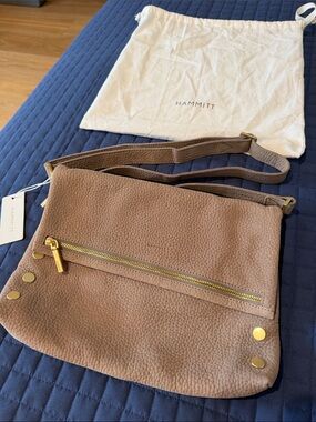 NWT Hammitt VIP Large Pebbled Leather Crossbody in Taupe with Gold Hardware